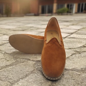 Women&#39;s Genuine Suede Brown Leather Shoes, Flat, Stylish House Shoes, Fashionable Slip on, 100% Handcrafted Leather Loafer, Gift For Woman