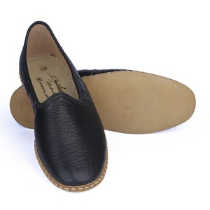 Men's Heritage, Black Classic Genuine Calf Leather Traditional Shoes Anatolian Slips on,  Zero Drop Loafer, authentic Bespoke Slip-Ons,