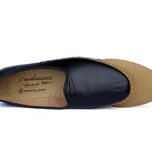 Women's Heritage, Flat Black Natural Leather Authentic Shoes, Handcrafted Comfortable Anatolian Yemeni, Zero Drop Genuine Leather Loafer