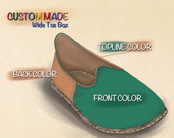 Wide Toe Box, Personalized Color, Genuine Leather Flat Comfort Shoes. Customized  Stylish House Shoes, Barefoot Loafer.  Unique Shoes Gift
