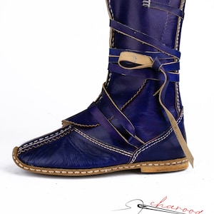 Unisex Navy Blue Color Handmade Natural Leather Boot , Made to Order Traditional Anatolian Shoes, Comfortable , Healthy Boots