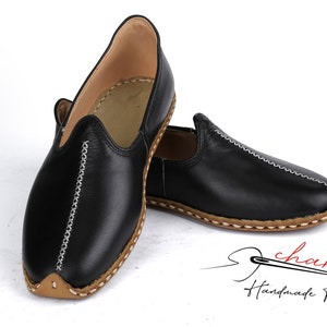 Men's Handmade Leather Loafers: Black Anatolian Slip-Ons