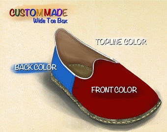 Women&#39;s Personalized Color, Comfy Wide Toe Box  House Shoes, Natural Leather Authentic Barefoot, Traditional  Gift, Made To Order Loafer
