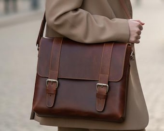 Handcrafted Classic Brown Genuine Leather Crossbody & Shoulder Satchel, Timeless Style, Everyday Use Elegant Shoulder Messenger Bag
