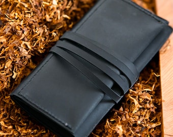 Genuine Leather BlackTobacco Pouch, Genuine Leather Handcrafted tobacco Bag, Personalized Unique Leather Gift for Friends, Family, Couple