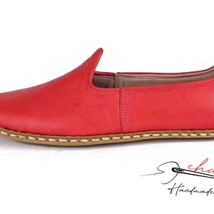 Men&#39;s Leather Flat Imperial Red Color Shoes , Comfort House Shoes, Traditional Yemeni Shoes , Leather Slip ons, Leather Loafer