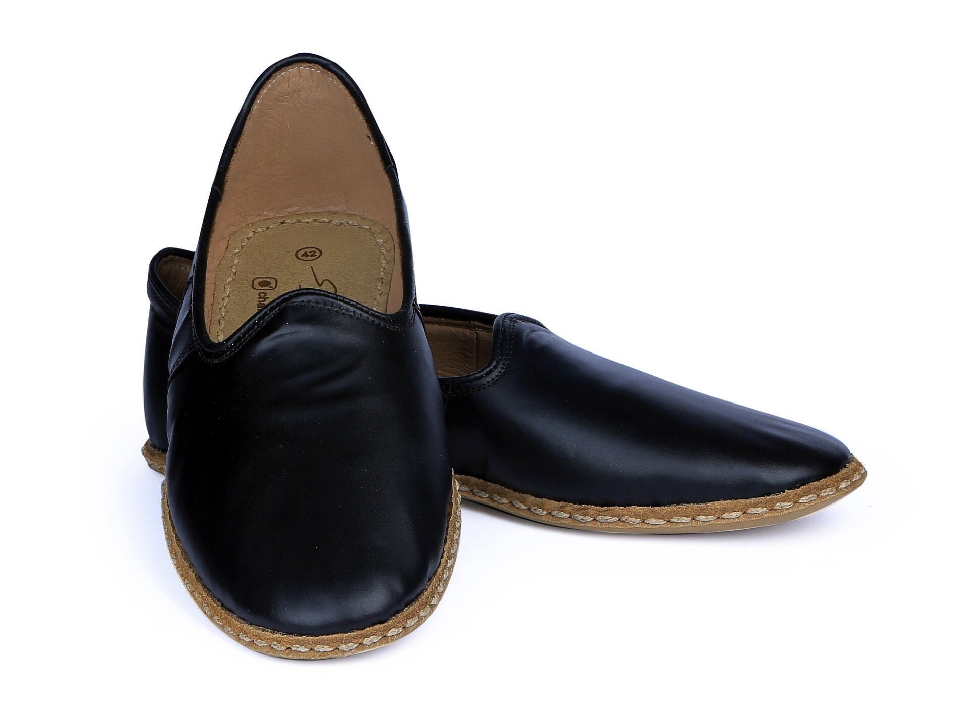 Men's  Black Comfort Flat Classic Leather Shoes.Anatolian Traditional Yemeni. Natural Leather Comfy Shoes, Authentic Handmade Leather Loafer