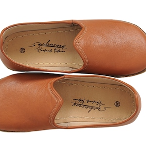Horizon, Women&#39;s Wide Toe Box Comfy Shoes, Caramel Brown Barefoot House Shoes, Genuine Leather, Authentic Loafer, Zero Drop Slip-Ons Gift