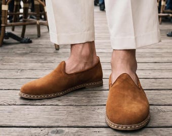 Chaussures confort homme marron en cuir nubuck véritable, mocassins de voyage plats, yéménite d'Anatolie