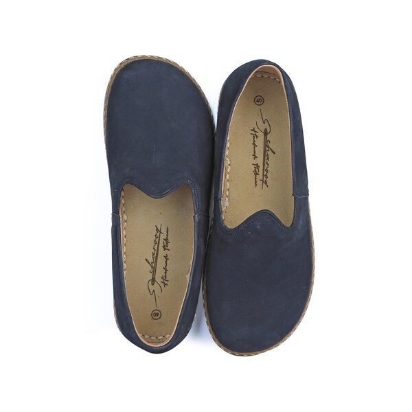 Horizon, scarpe comode unisex in pelle nabuk con punta larga, autentiche scarpe a piedi nudi, autentiche scarpe anatoliche yemenite blu navy con drop zero