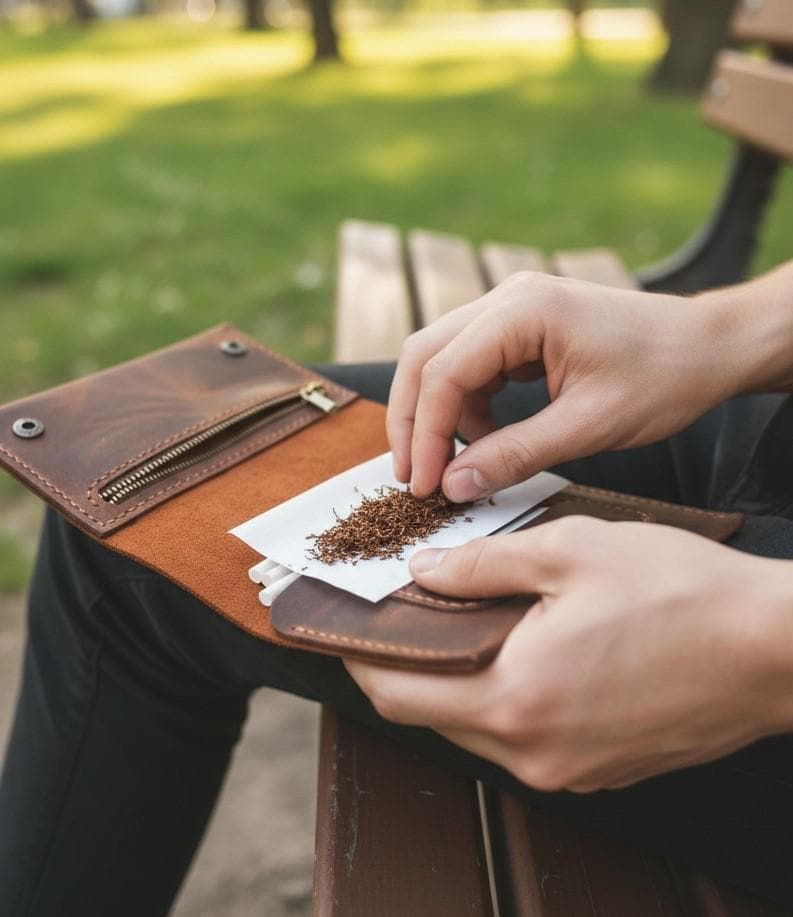 Genuine Leather Zipper Tobacco Pouch, All Leather Brown Handcrafted Tobacco  Case With Personalized, Customized Smokers Gift