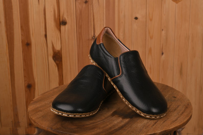 Women's Wide Toe Box Black Leather Casual Shoes Authentic Etsy