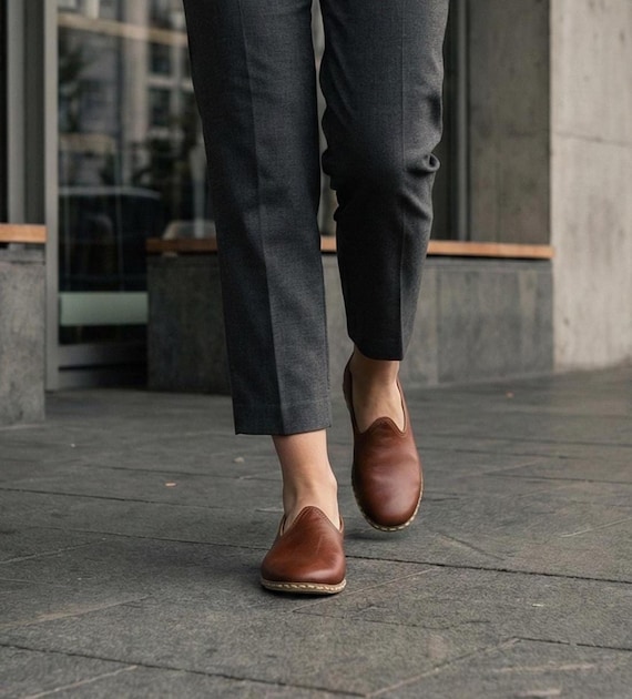 Women's Heritage, Brown Genuine Leather Turkish Shoes, Zero Drop, Indoor -Outdoor Slip Ons
