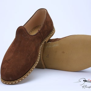 Men&#39;s  Brown Color Natural  Nubuck Leather Anatolian Slips on, Handmade Leather Loafer
