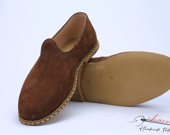 Men&#39;s  Brown Color Natural  Nubuck Leather Anatolian Slips on, Handmade Leather Loafer