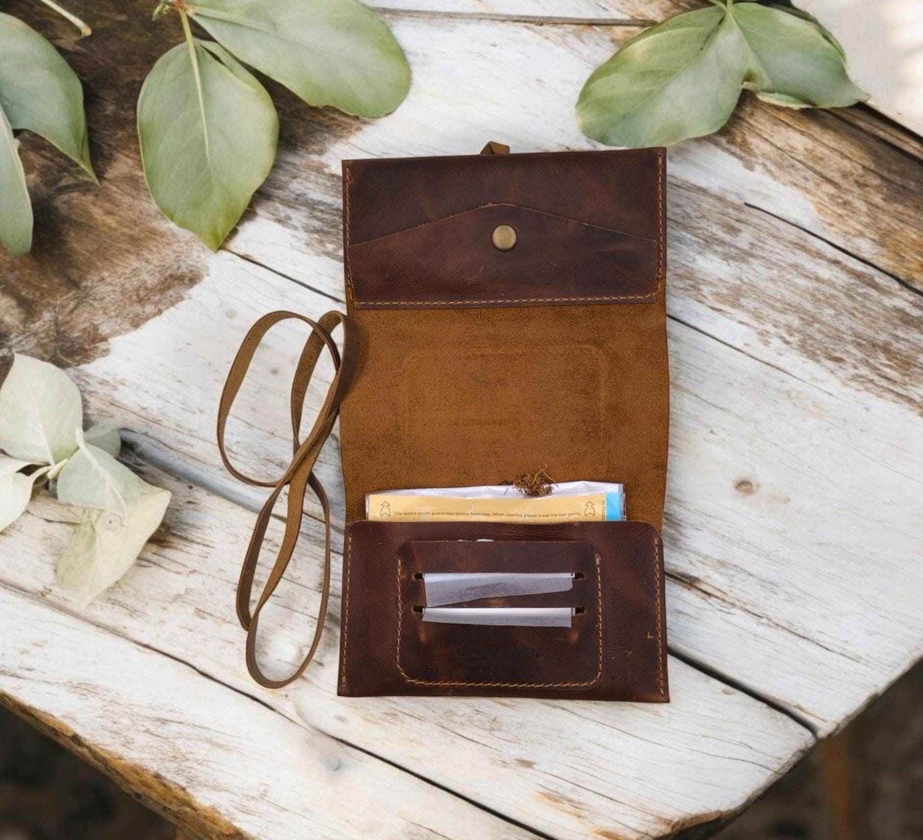Natural Leather Tobacco Pouch, Natural Leather Brown Handcrafted tobacco Case, Personalized Unique Leather Gift for Friends, Family, Couple