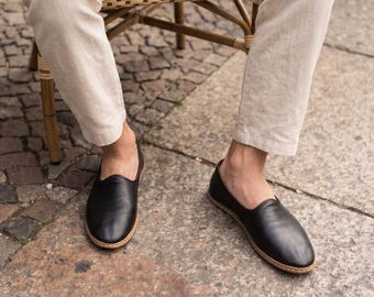 Men's Black Comfort Flat Classic Leather Loafer. Anatolian Turkish Yemeni Shoes