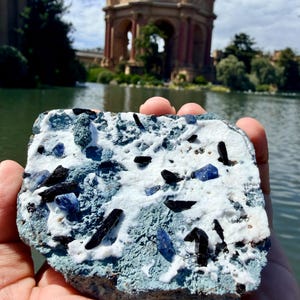 Natural Benitoite Specimen with multiple Crystals of Benitoite and Neptunite from Banito Gem Mine, San Benito CA, USA Rare Collection, 206gm