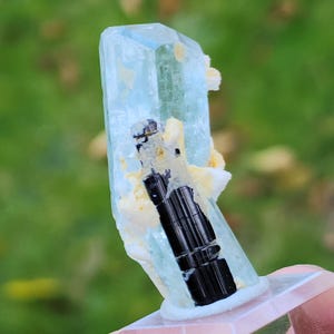 Stunning Terminated Aquamarine with Black Tourmaline from Shigar Valley Pakistan, US Top Crystals