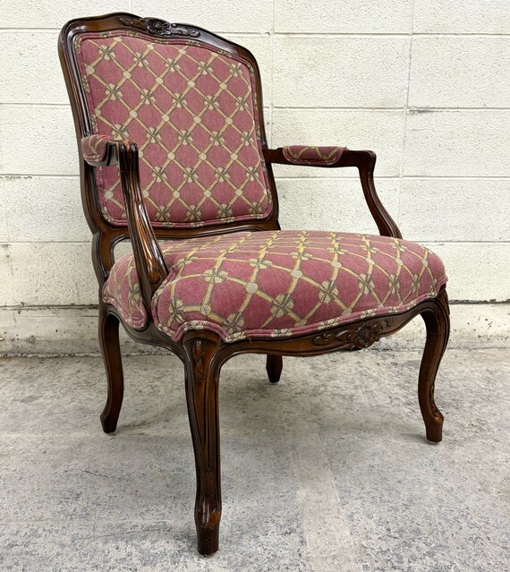 Vintage Henredon French Louis XV Style Fauteuil Armchair With Floral Carvings Etsy