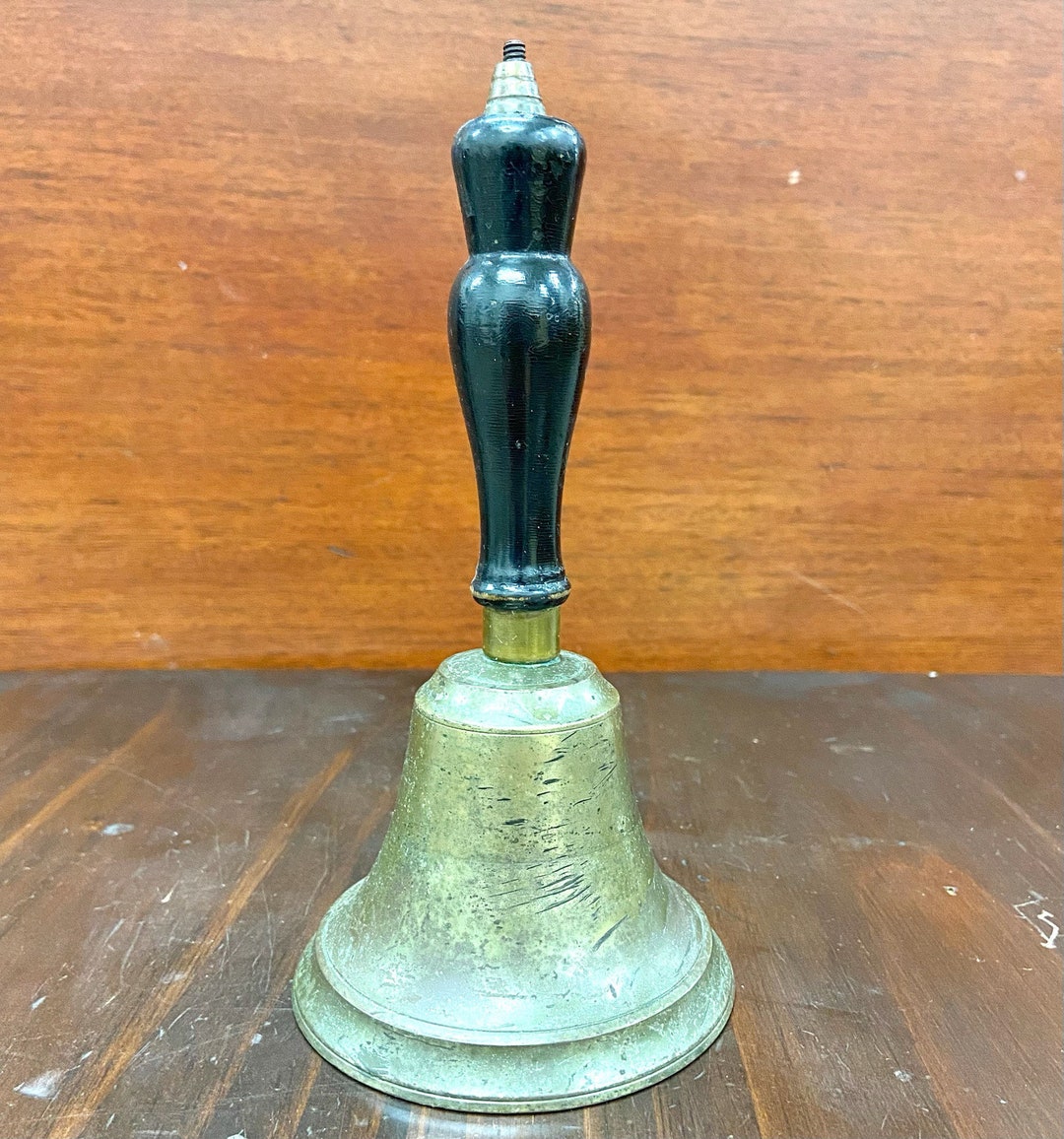 Vintage Large Brass Bell With Wooden Handle Etsy