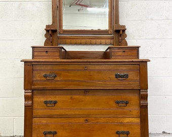 Antique Victorian Eastlake Farmhouse Style Vanity Dresser with Mirror