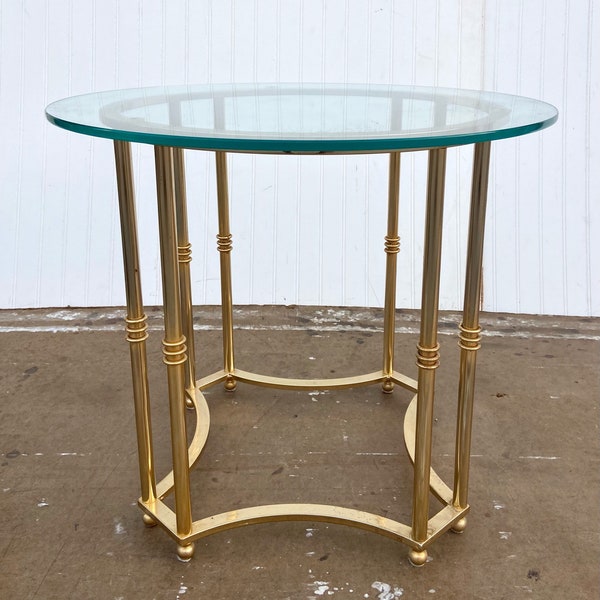 Vintage Brass and Glass LaBarge Style Round Side Table