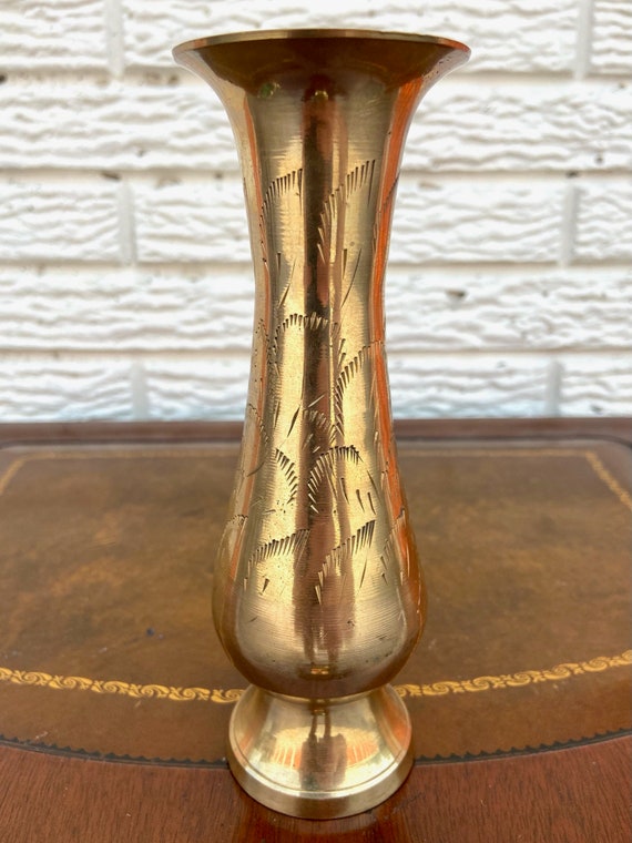 Vintage Etched Brass Vase