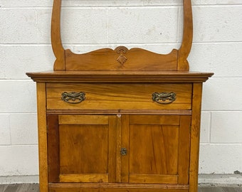 Antique Victorian Style Washstand with Towel Rack and Dovetailed Joint Drawer