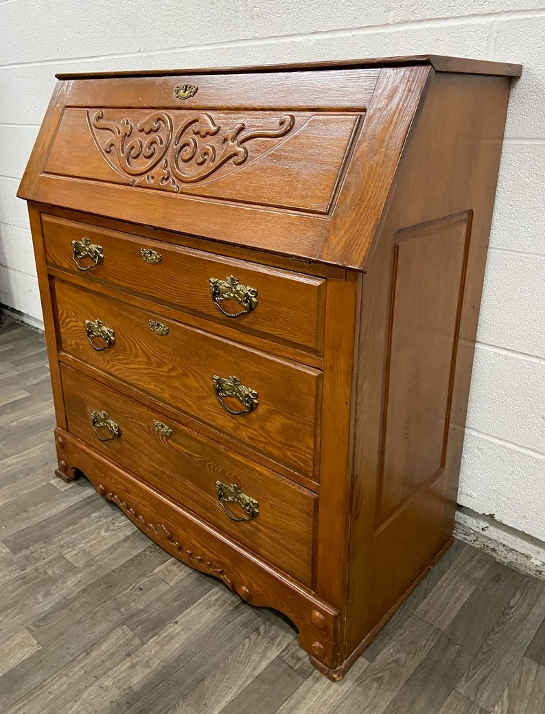 Vintage Drop Front Secretary Writing Desk Bureau by R. Miner Furniture image 6