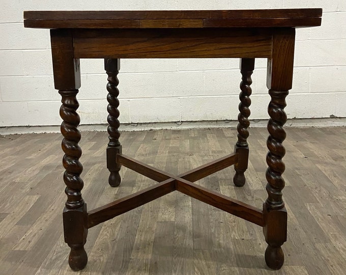 Antique English Barley Twist Oak Draw Leaf Pub Table Etsy