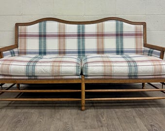 Vintage Isenhour Furniture MCM Ficks Reed Style Rattan Camelback Sofa