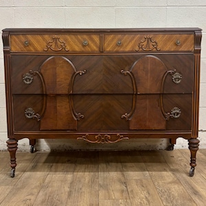 Antique Art Deco Art Nouveau Style Carved Wood Dresser