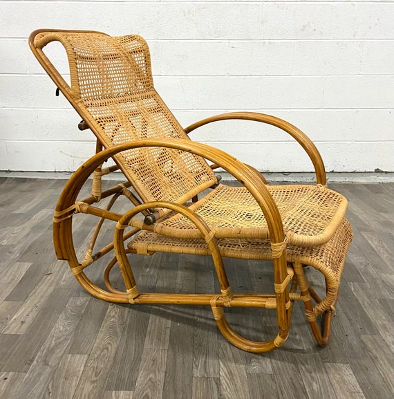 Vintage Boho Bentwood Adjustable Reclining Rattan Cane Chaise Lounge Chair Etsy