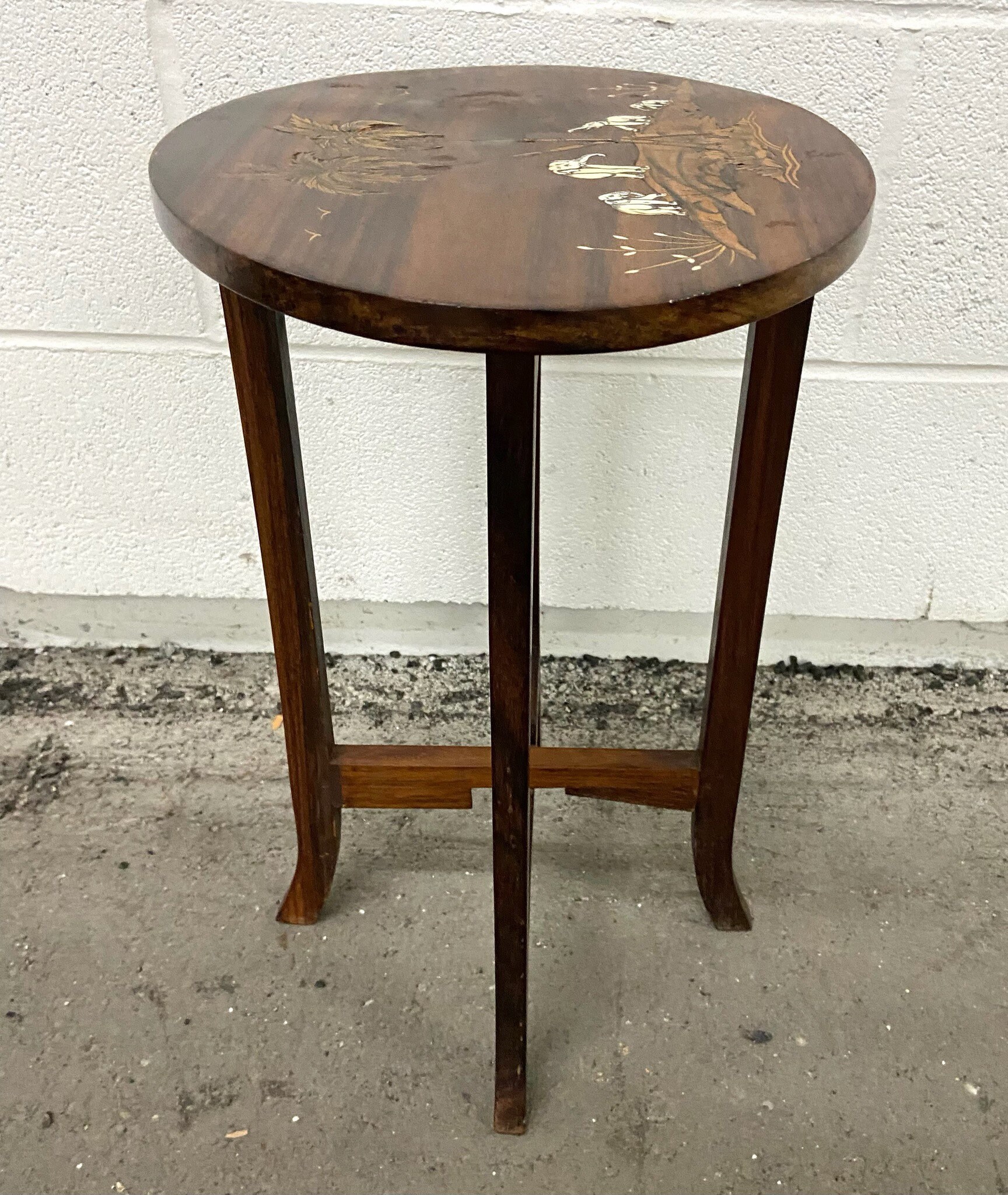 Vintage Shibayama Style Hardwood Side Table With Inlaid Elephant