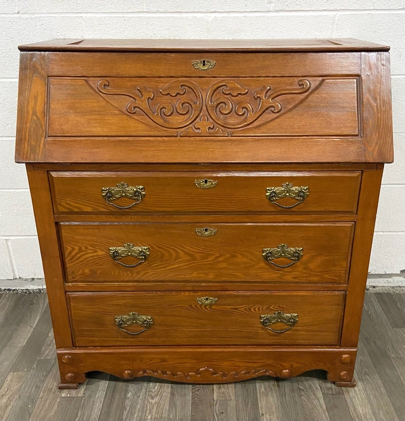 Vintage Drop Front Secretary Writing Desk Bureau by R. Miner Furniture image 2