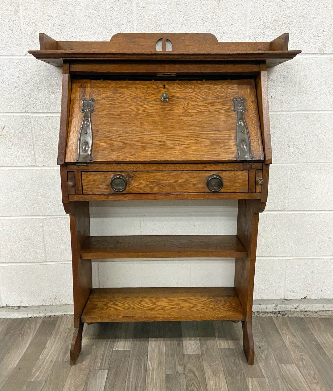 Antique Edwardian Arts and Crafts Tiger Oak Secretary Desk Etsy