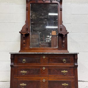 Antique Late 1800s Victorian Eastlake Marble Top Dresser Chest Dressing Stand