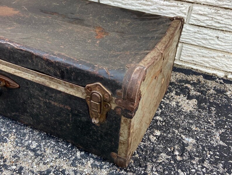Antique Black Metal Trunk Etsy
