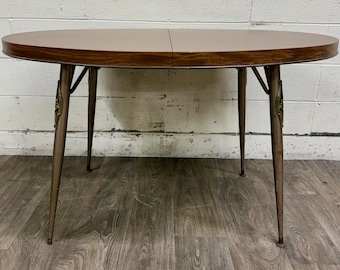 Vintage Mid Century Modern Folding Laminate Top Oval Dining Table