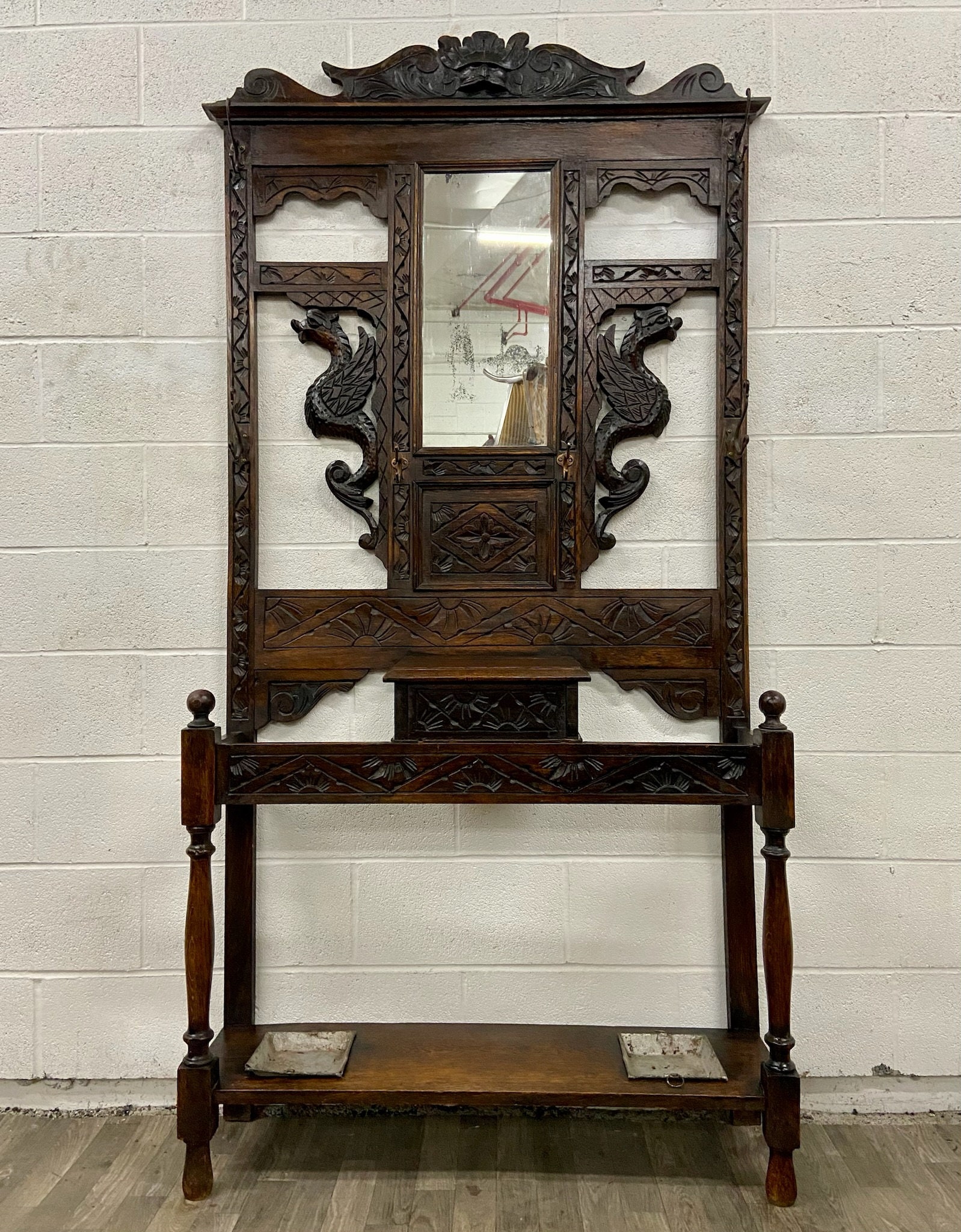 Antique Victorian Gothic Late 1800s Carved Oak Green Man and