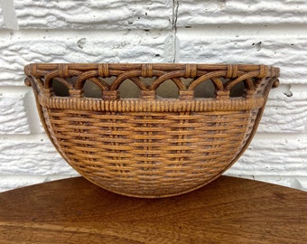 Vintage Boho Faux Wicker Wall Pocket or Planter by Syroco