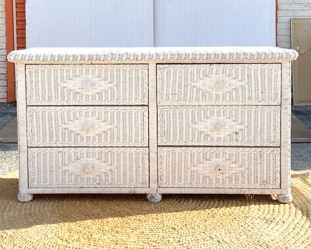 Vintage White Wicker Dresser Etsy