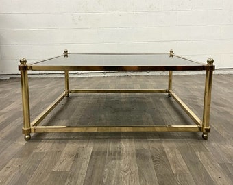 Vintage French Maison Jansen Style Brass and Glass Cocktail Table Coffee Table