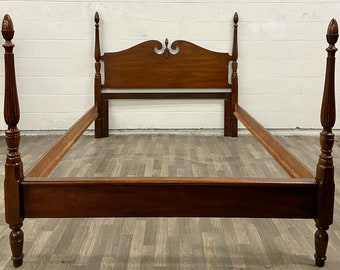 Vintage Convertible Queen or Full Size Low Four Poster Pediment Bed