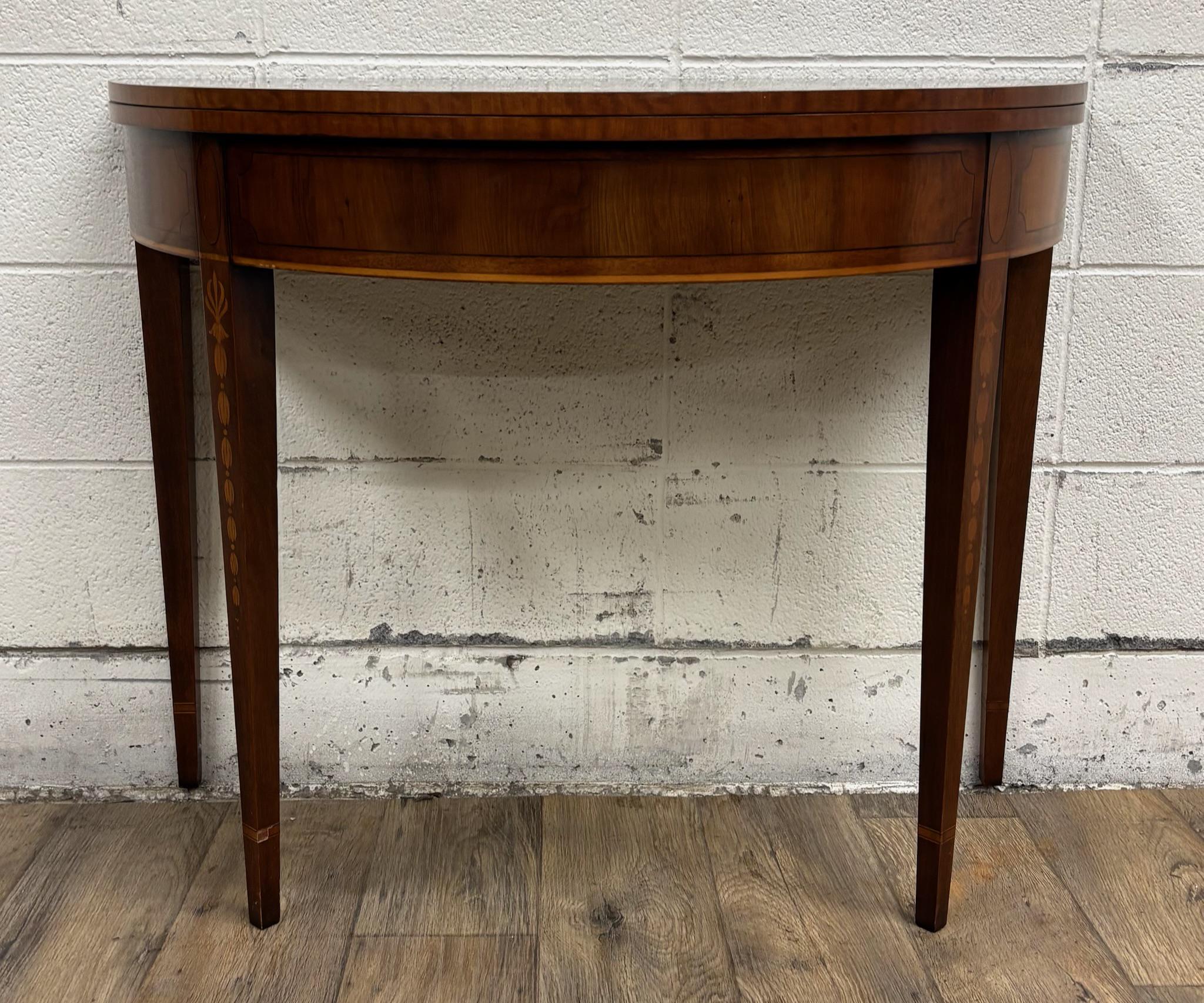 Antique Federal Hepplewhite Style Inlaid Demilune Flip Top Game