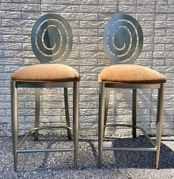 Vintage Ethan Allen Radius Brushed Nickel Counter Stools in Etsy