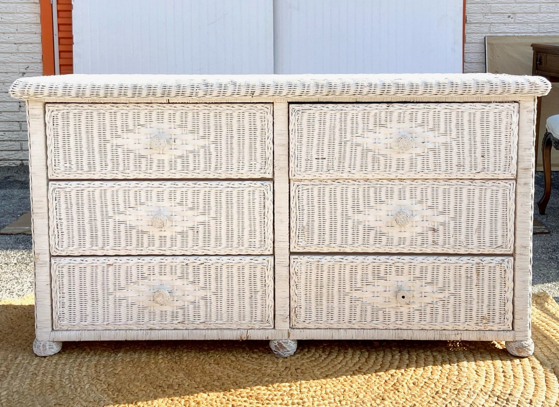 Vintage White Wicker Dresser Etsy