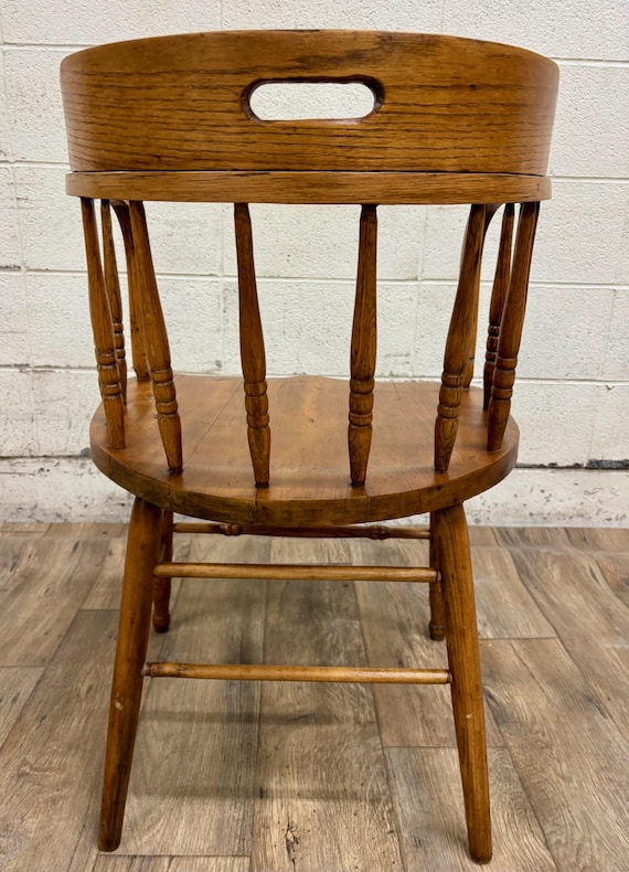 Antique 19th Century Primitive Barrel Back Oak Pub Chair Captain's