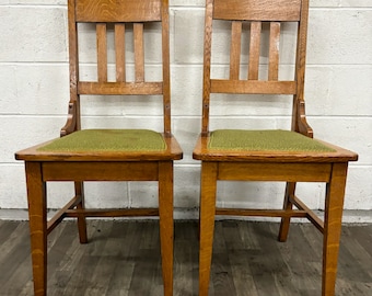 Antique Mission Arts and Crafts Stickley Style Tiger Oak Dining Chairs - Pair